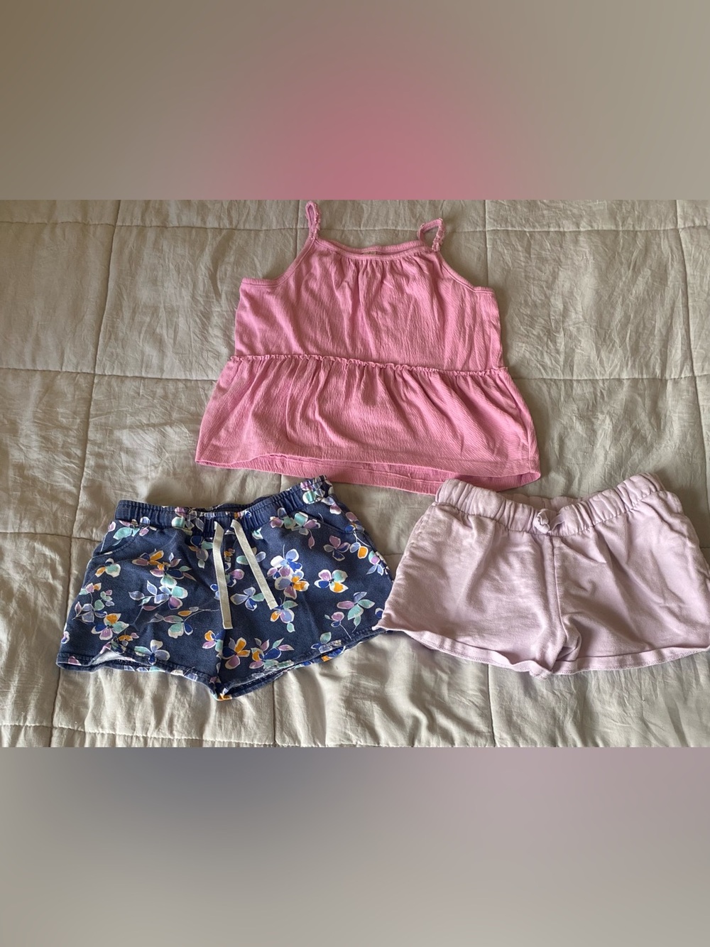 Carter's Pink Tank Top 8 with Floral and Light Pink Shorts 10 Set